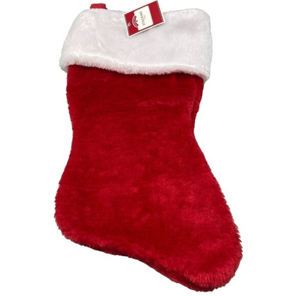 Christmas solid red and white stocking 14" long 7" wide new with tags - Picture 1 of 6